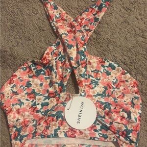 SHEIN Pink and Blue Sleeveless Ruched Tank Top